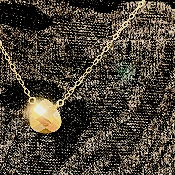 N091  Sterling Silver & Faceted Teardrop Citrine Pendant Necklace 15.5" - Picture 2 of 5